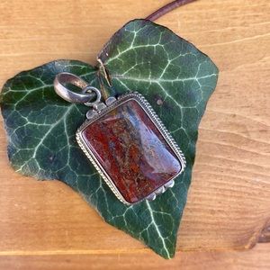 Brecciated Jasper Rectangle 925 Sterling Silver Healing Gemstone Pendant